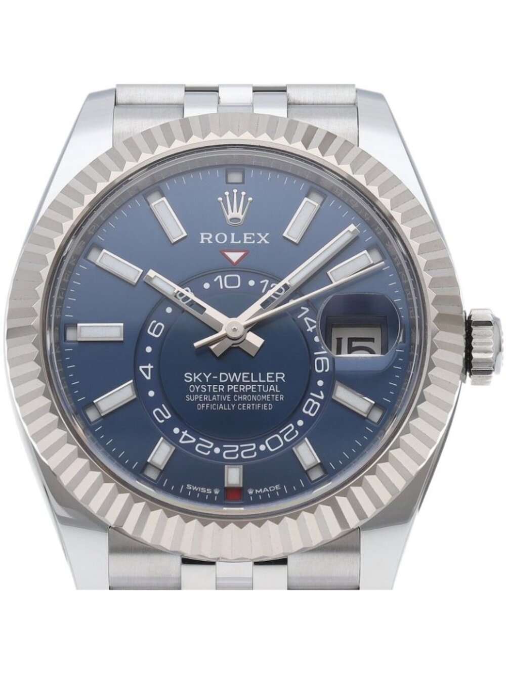 Rolex Sky Dweller Watch Jubilee Blue 18k White Gold SS